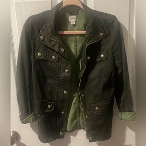 J.Crew Women’s XXS jacket zip gold buttons army green cotton